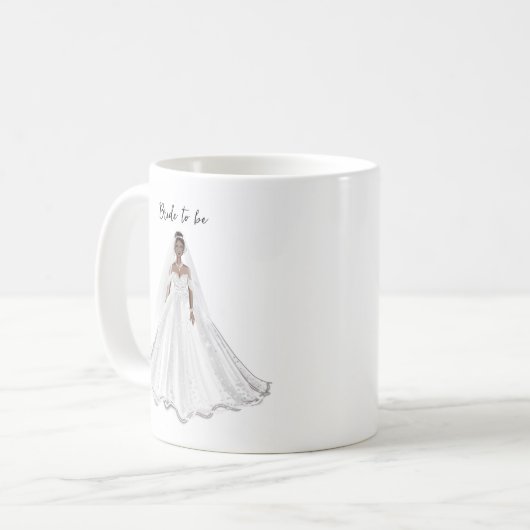 Mug Mariée noire, robe blanche, (Devant gauche)