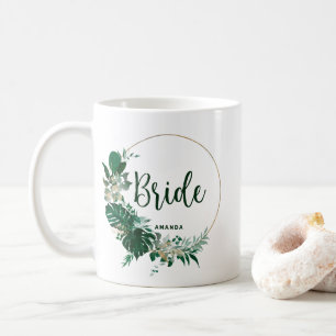 Mug Mariée Personnalisée Cercle Or Palmiers Tropicaux