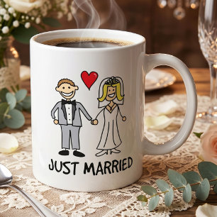 Mug Mariés - Jolie Mariée et Mari en Personnages Bâton