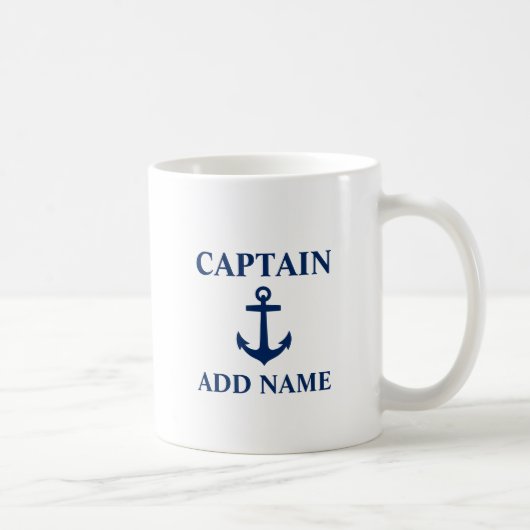 Mug Marine Ancre bleue Capitaine Ajouter un nom ou un (Droite)