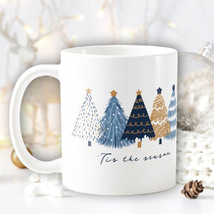 Mug Marine Arbres Bleus Moderne Simple Nom de Noël