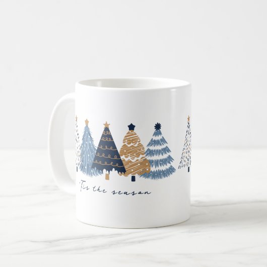 Mug Marine Arbres Bleus Moderne Simple Nom de Noël (Devant gauche)