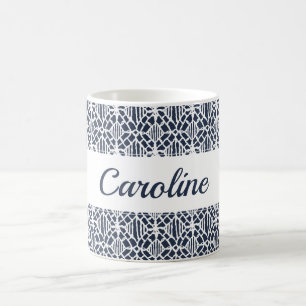 Mug Marine avec Motif de dentelle de Crochet blanc