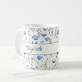 Mug Marine bleu Aquarelle Fleurs sauvages Nom du scrip (Devant gauche)