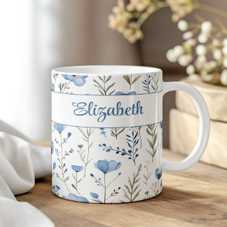 Mug Marine Bleu Aquarelle Fleurs sauvages Populaire No