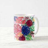 Mug Marine bleu et rouge aquarelle boho chic Fleurs (Devant droit)