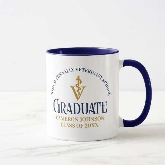 Mug Marine Bleu Gold Vétérinaire Diplôme sur mesure (Droite)