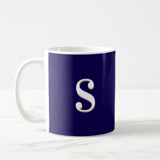 Mug Marine Bleu simple élégant Monogramme initial (Gauche)
