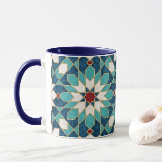 Mug Marine Bleu Turquoise Blanc Marbre Rouge Marbre Ma (Avec donut)