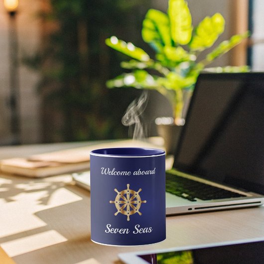 Mug Marine bleu yacht nom de bateau or volant