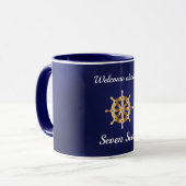 Mug Marine bleu yacht nom de bateau or volant (Devant gauche)