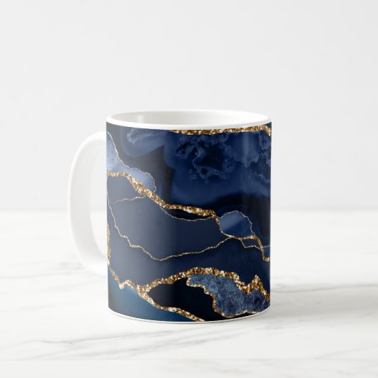 Mug Marine Blue Agate Géode Monogramme Moderne (Devant gauche)