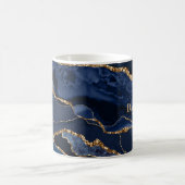 Mug Marine Blue Agate Géode Monogramme Moderne (Centre)