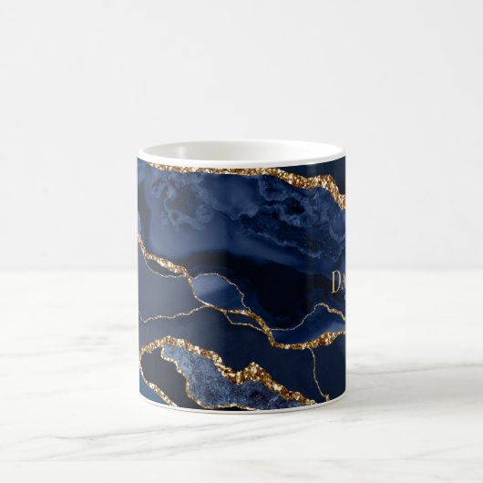 Mug Marine Blue Agate Géode Monogramme Moderne (Centre)