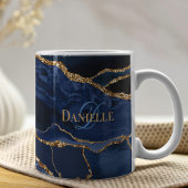 Mug Marine Blue Agate Géode Monogramme Moderne