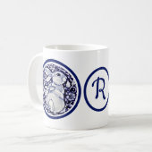 Mug Marine Blue Rabbit Baby Bunny Floral Monogramme (Devant gauche)