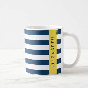 Mug Marine Blue Stripes, Motif rayé, Votre nom