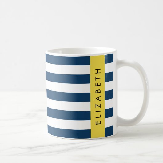 Mug Marine Blue Stripes, Motif rayé, Votre nom (Droite)