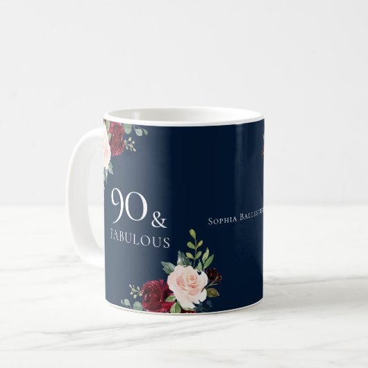 Mug Marine Burgundy Blush Femme 90e anniversaire fête  (Devant gauche)