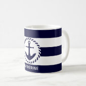 Mug Marine Nautique Moderne Bleu Étalé Et Ancre (Devant droit)