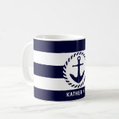 Mug Marine Nautique Moderne Bleu Étalé Et Ancre (Devant gauche)