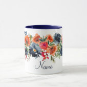 Mug Marine Orange Rouge Rustique Aquarelle Rose Nom fl (Centre)