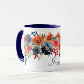 Mug Marine Orange Rouge Rustique Aquarelle Rose Nom fl (Devant gauche)