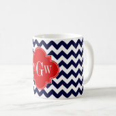 Mug Marine White Chevron Red Quatrefoil 3 Monogramme (Devant droit)