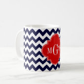Mug Marine White Chevron Red Quatrefoil 3 Monogramme (Devant gauche)