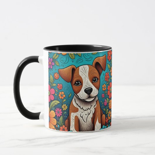 Mug Marionnette mignonne avec Fleurs d'Art folklorique (Gauche)