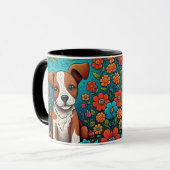 Mug Marionnette mignonne avec Fleurs d'Art folklorique (Devant gauche)