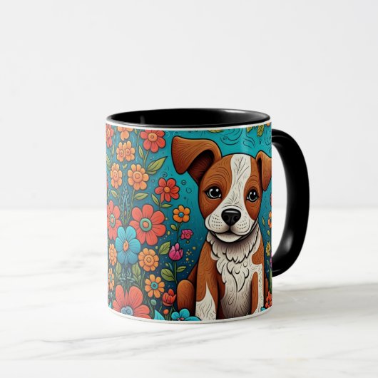Mug Marionnette mignonne avec Fleurs d'Art folklorique (Devant droit)