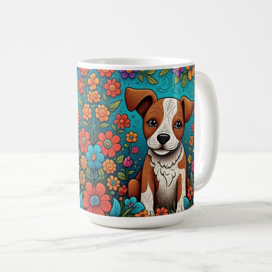 Mug Marionnette mignonne avec Fleurs d'Art folklorique (Devant droit)