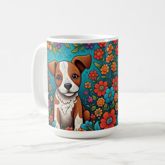 Mug Marionnette mignonne avec Fleurs d'Art folklorique (Devant gauche)