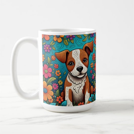 Mug Marionnette mignonne avec Fleurs d'Art folklorique (Gauche)