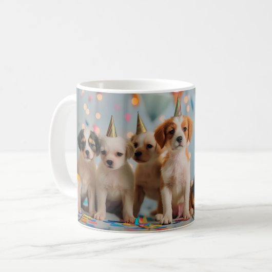 Mug Marionnettes mignonnes Design de fête d'anniversai (Devant gauche)