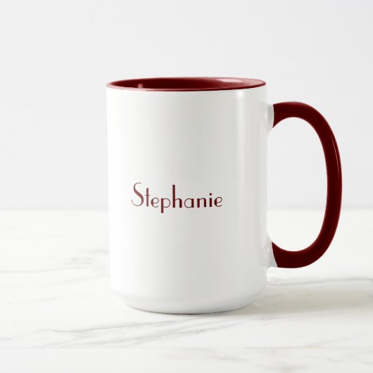 Mug Maroon Blanc Élégant Personnalisé Nom de la Mère F (Droite)