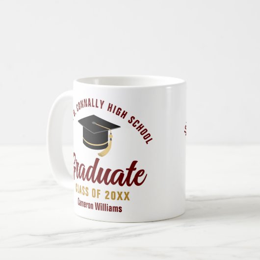 Mug Maroon Gold Script Graduate Custom 2023 Graduation (Devant gauche)