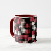 Mug Maroon noir blanc Abstrait plaid (Devant gauche)