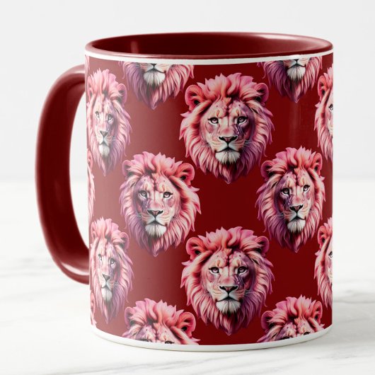 Mug Maroon Pink Lion Head Design 