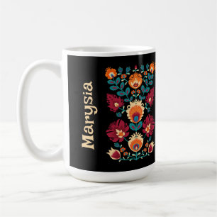 Mug Maroon, turquoise et jaune pastel Folk Wycinanki