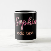 Mug marron ajouter nom fille patron texte noir élégant (Centre)