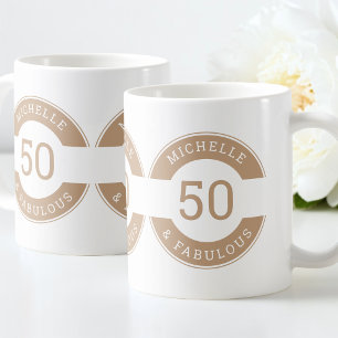 Mug Marron Moderne 50 ans et nom de fête d'anniversair