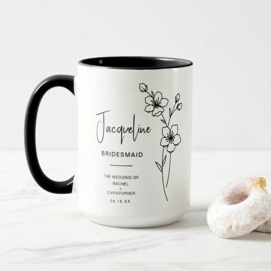 Mug mars Bridesmaid | Fleur de naissance en fleurs de (Avec donut)