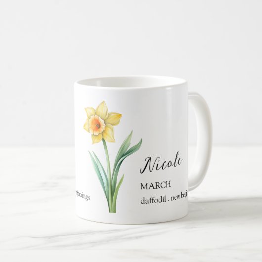MUG MARS DAFFODIL NAISSANCE FLEURS MOIS NOM CADEAU (Devant droit)