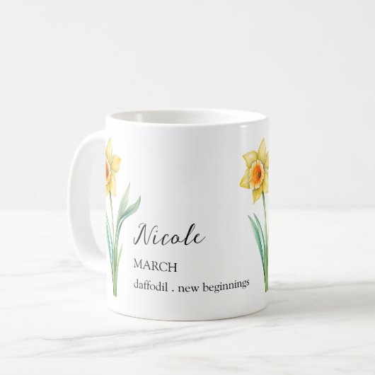 MUG MARS DAFFODIL NAISSANCE FLEURS MOIS NOM CADEAU (Devant gauche)