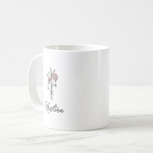 Mug Mars Fleur de naissance et nom élégant du script (Devant gauche)