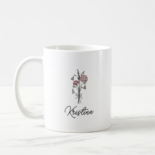 Mug Mars Fleur de naissance et nom élégant du script (Gauche)