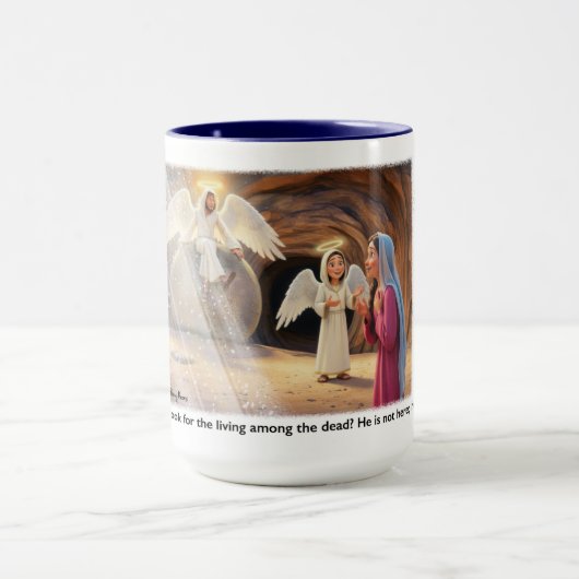 Mug Mary visits the empty tomb an sees an Angel. (Centre)