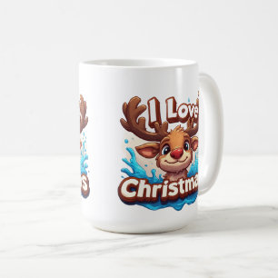 Mug Mascotte de renne mignon avec le texte 'J'aime Noë